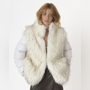 SPACE SIMONA CORSELLINI FAUX FUR DOWN JACKET DETACHABLE SLEEVES WHITE SIZE XS/40
